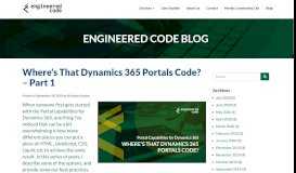 
							         Blog - Where's That Dynamics 365 Portals Code ... - Engineered Code								  
							    