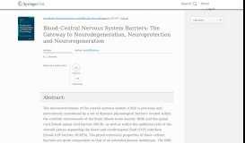 
							         Blood–Central Nervous System Barriers: The Gateway to ... - Springer								  
							    