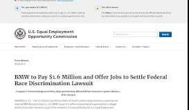 
							         BMW to Pay $1.6 Million and Offer Jobs to Settle Federal Race ... - EEOC								  
							    