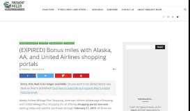 
							         Bonus miles with Alaska, AA, and United Airlines shopping portals								  
							    