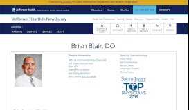 
							         Brian Blair, DO | Jefferson Health New Jersey - Kennedy Health								  
							    