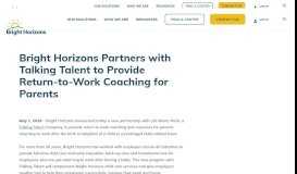 
							         Bright Horizons Partners with Talking Talent to Provide Return-to ...								  
							    