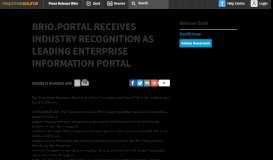 
							         brio.portal receives industry recognitionas ... - Press Release Wire								  
							    