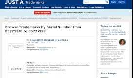 
							         Browse Trademarks by Serial Number from ... - Justia Trademarks								  
							    