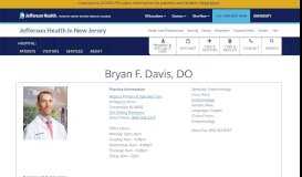 
							         Bryan F. Davis, DO | Jefferson Health New Jersey - Kennedy Health								  
							    