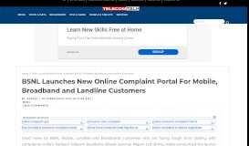 
							         BSNL Launches New Online Complaint Portal For Mobile, Broadband ...								  
							    