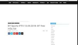 
							         BT Sports IPTV 13.09.2018- BT free m3u list - FREE Source TV								  
							    