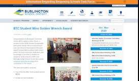
							         BTC Student Wins Golden Wrench Award - Burlington School District								  
							    