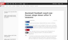 
							         Bucknell Bison football coach Joe Susan steps down after 9 seasons								  
							    