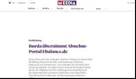 
							         Burda übernimmt Abnehm-Portal Ebalance.de › Meedia								  
							    