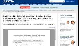 
							         CACI No. 1204. Strict Liability - Design Defect - Risk-Benefit Test - Justia								  
							    