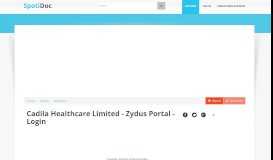 Cadila Healthcare Limited - Zydus Portal - Login - SpotiDoc          