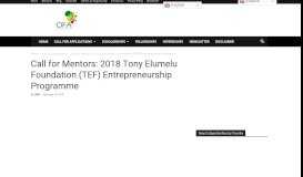 
							         Call for Mentors: 2018 Tony Elumelu Foundation (TEF ...								  
							    