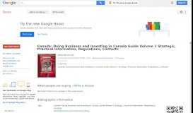 
							         Canada: Doing Business and Investing in Canada Guide Volume ...								  
							    