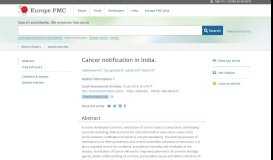 
							         Cancer notification in India. - Abstract - Europe PMC								  
							    