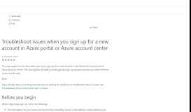 
							         Can't sign up for Azure in the Azure portal or Azure ... - Microsoft Support								  
							    