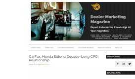
							         CarFax, Honda Extend Decade-Long CPO Relationship | Dealer ...								  
							    