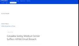 
							         Catawba Valley Medical Center Suffers HIPAA Email Breach – Paubox								  
							    