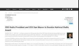 
							         CBS Radio President and CEO Dan Mason to Receive National Radio ...								  
							    