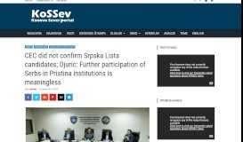 
							         CEC did not confirm Srpska Lista candidates; Djuric: Further ... - KoSSev								  
							    