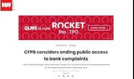 
							         CFPB considering ending public access to bank complaints | 2018-04 ...								  
							    