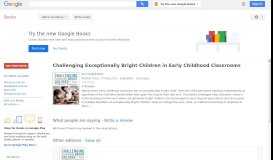 
							         Challenging Exceptionally Bright Children in Early Childhood ... - Google Books Result								  
							    