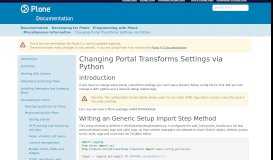 
							         Changing Portal Transforms Settings via Python - Plone Documentation								  
							    