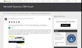 
							         Changing the Text in the Portal Breadcrumb Menu - Microsoft ...								  
							    