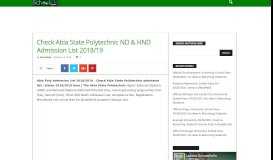 
							         Check Abia State Polytechnic ND & HND Admission List 2018/19 ...								  
							    