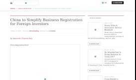 
							         China to Simplify Business Registration for Foreign Investors - China ...								  
							    