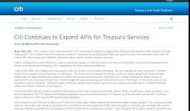
							         Citi Continues to Expand APIs for Treasury Services - Citi.com								  
							    