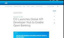 
							         Citi Launches Global API Developer Hub to Enable Open Banking								  
							    