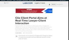 
							         Clio Client Portal Aims at Real-Time Lawyer-Client Interaction | Law.com								  
							    