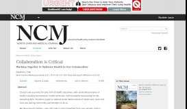 
							         Collaboration is Critical - North Carolina Medical Journal								  
							    