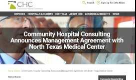 
							         Community Hospital Consulting Announces New North Texas Medical ...								  
							    