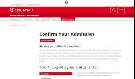 
							         Confirm Your Admission - Admissions - University of Cincinnati								  
							    