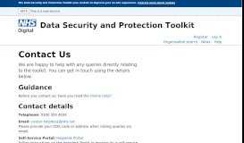 
							         Contact Us - Data Security and Protection Toolkit								  
							    
