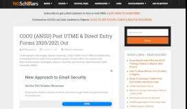 
							         COOU (ANSU) Post UTME & Direct Entry Forms 2018/2019 Out ...								  
							    