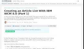 
							         Creating an Article List With IBM WCM 8.0 (Part 1) - DZone Web Dev								  
							    