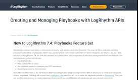 
							         Creating and Managing Playbooks with LogRhythm APIs | LogRhythm								  
							    