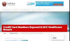 
							         Credit Card Numbers Exposed in BJC Healthcare Breach								  
							    