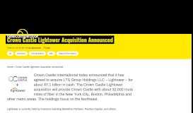 
							         Crown Castle Lightower Acquisition Announced - Telecompetitor								  
							    