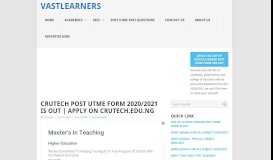 
							         CRUTECH POST UTME FORM 2019/2020 IS OUT | APPLY ON ...								  
							    