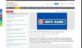 
							         CSC SPV and HDFC Bank sign agreement | Indiablooms - First Portal ...								  
							    