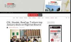 
							         CSL, Stanbic, RenCap, 7 others top January deals on Nigerian Bourse ...								  
							    