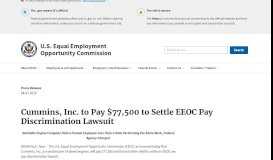 
							         Cummins, Inc. To Pay $77,500 to Settle EEOC Pay Discrimination ...								  
							    