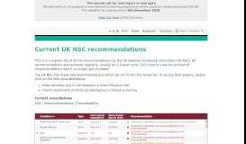 
							         Current UK NSC recommendations - Legacy Screening Portal								  
							    
