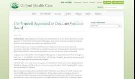 
							         Dan Bennett Appointed to OneCare Vermont Board - Gifford Health Care								  
							    