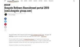
							         Dangote Refinery Recruitment portal 2019 [www ... - Financial Watch								  
							    