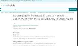 
							         Data migration from DOBIS/LIBIS to Horizon: experiences from the ...								  
							    